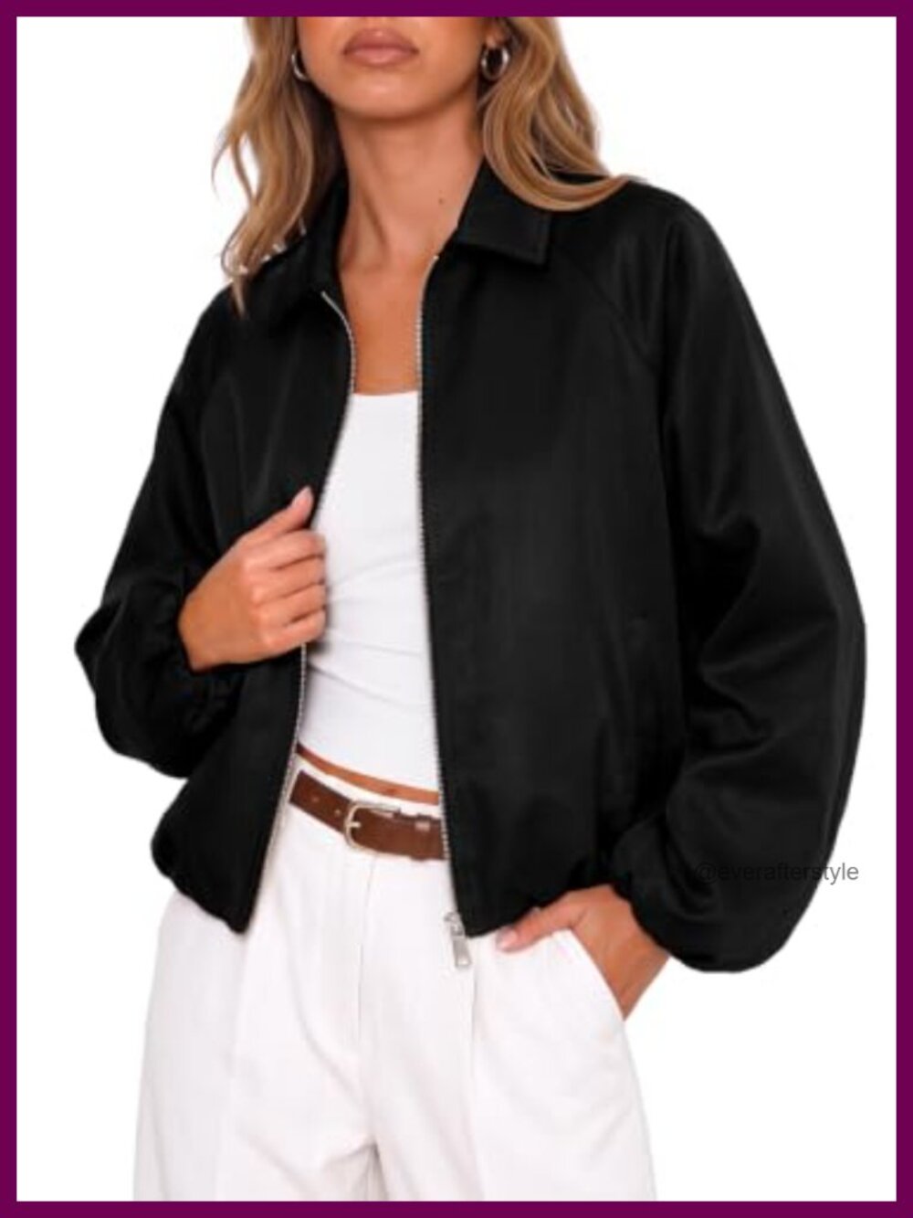 Women's Long Sleeve Cropped Bomber Jacket Loose Fit Zip Up Fall Winter Coat